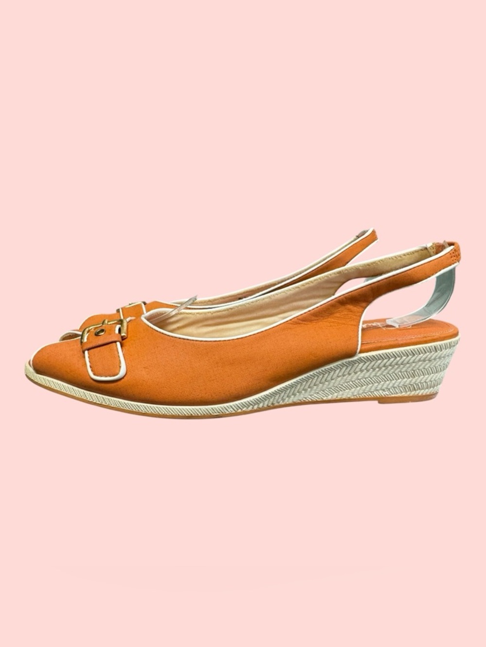 Life Stride Orange Slingback Rubber Wedge Buckle Accent Size 9
